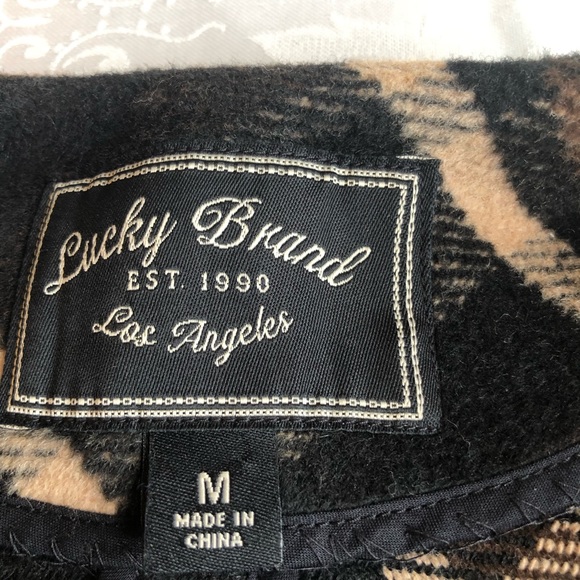 Lucky Brand Caftan Open Cardigan Brown/Black Plaid Women’s Size M Poncho Shawl - Picture 7 of 16